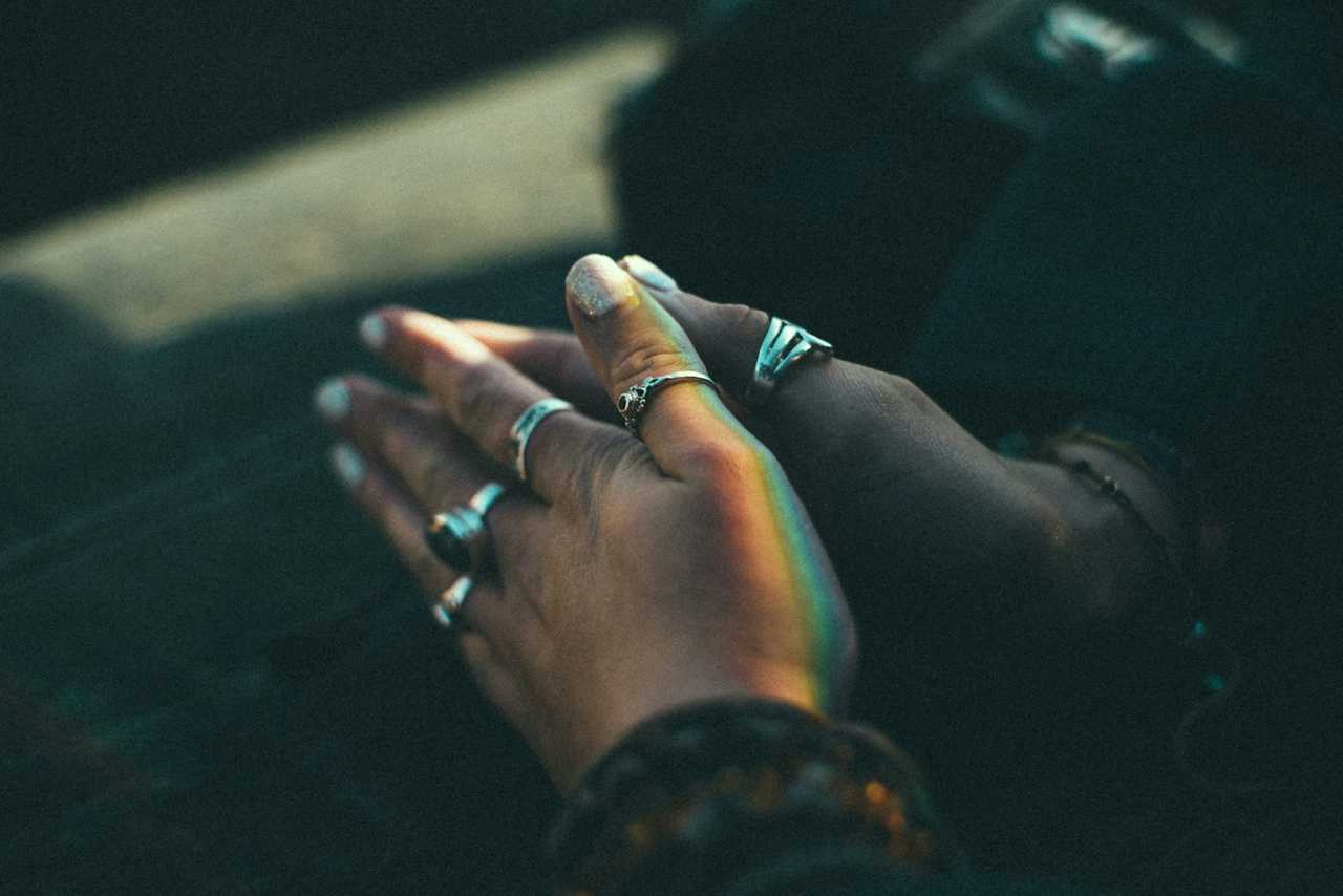 hands wearing rings held together in prayer for a good night for a lover