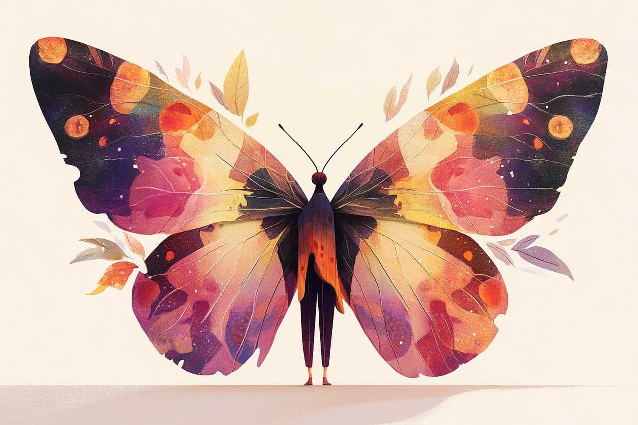 gentle shapeshifter psycho type illustration featuring a humanoid butterfly