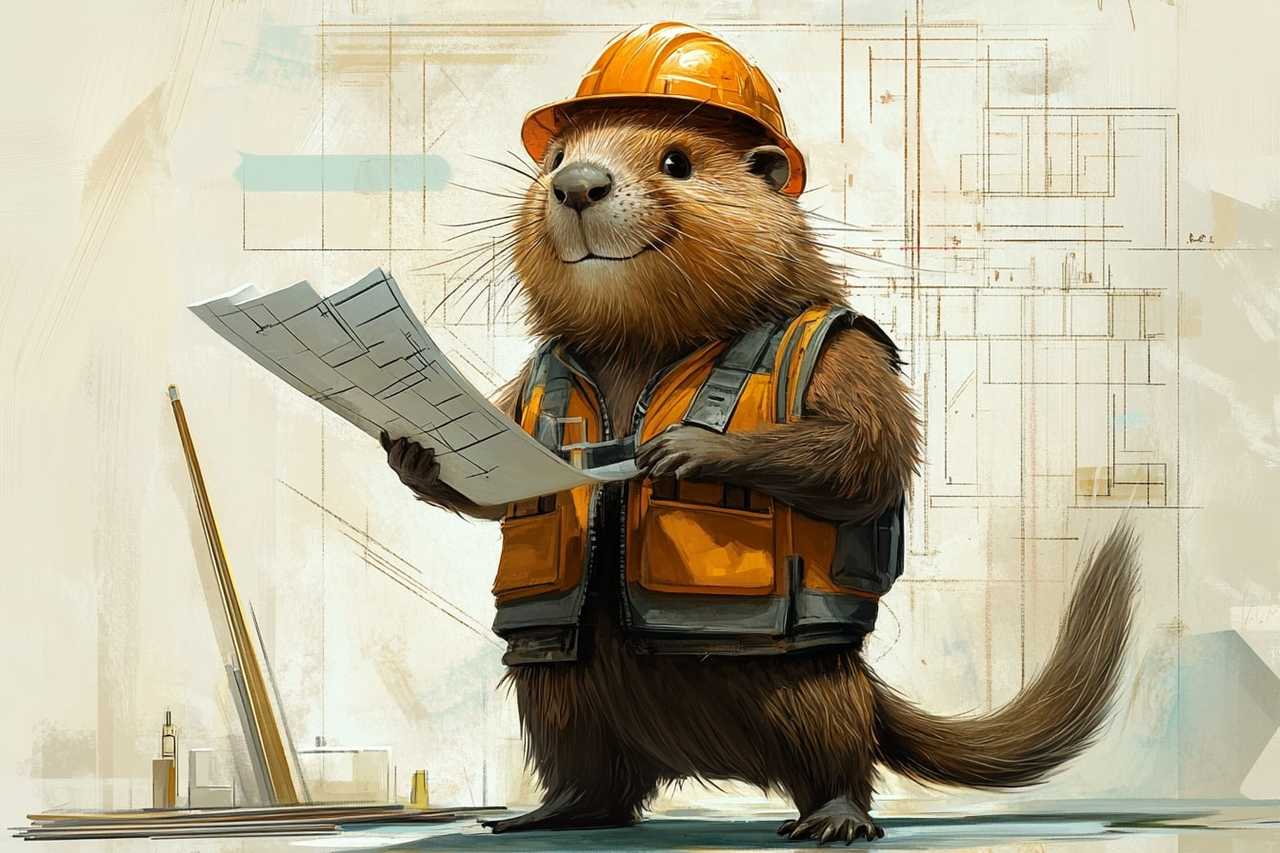 equilibrium engineer psycho type illustration featuring a beaver wearing construction gear and holding a blueprint
