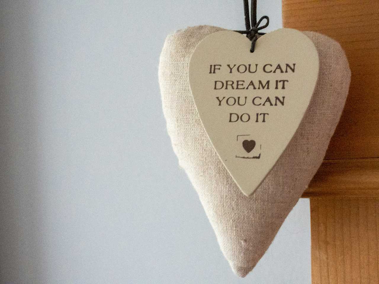 heart shaped bag with positive message of the day about dreams