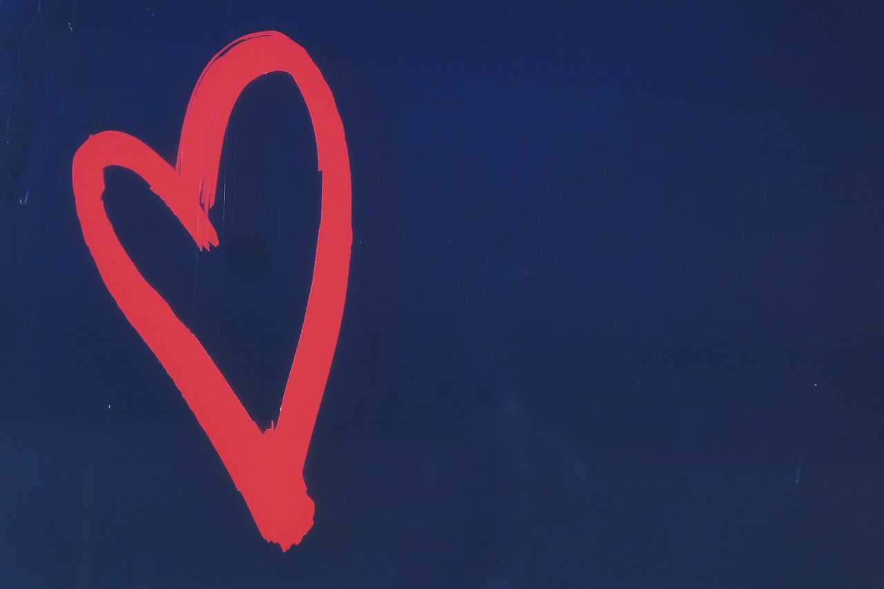 red heart drawn in a blue wall for valentine's day