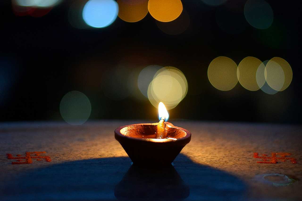 diwali lamp lit in the dark for happy diwali wishes