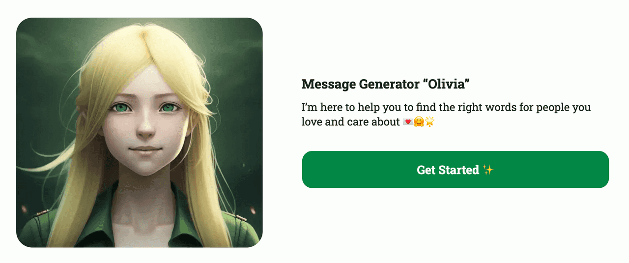 ai miss you message generator landing page screenshot
