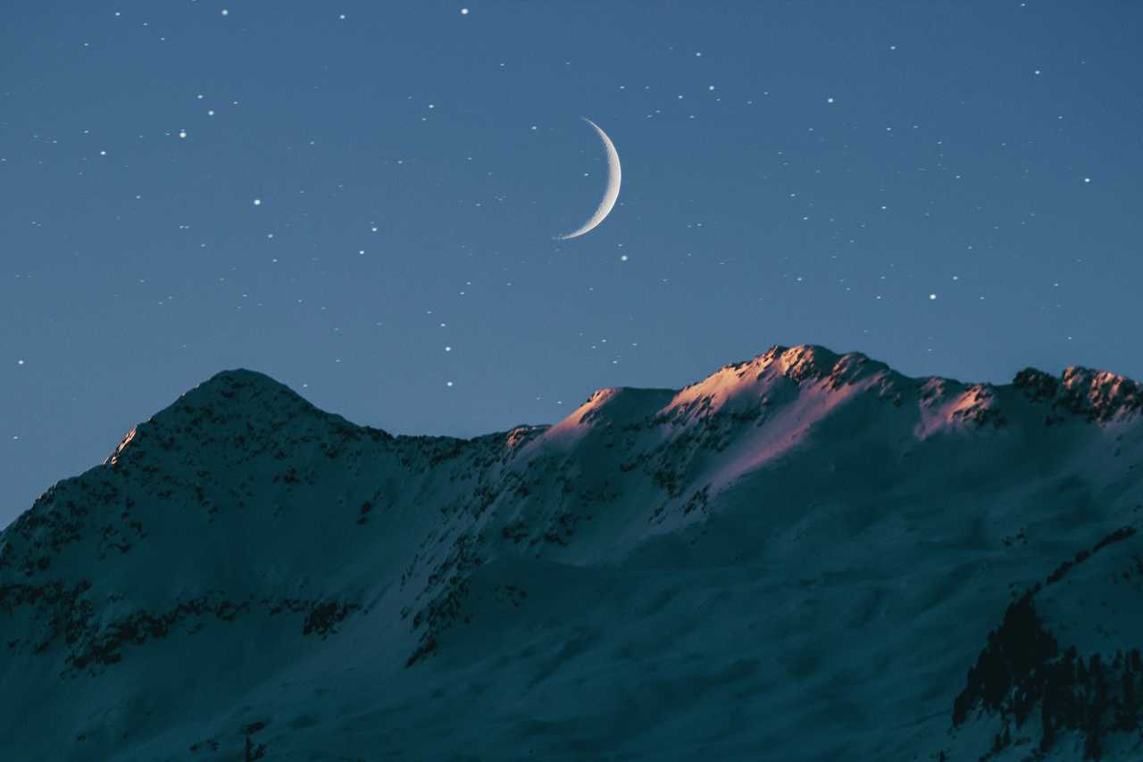 crescent moon over the hill at night send good night friend