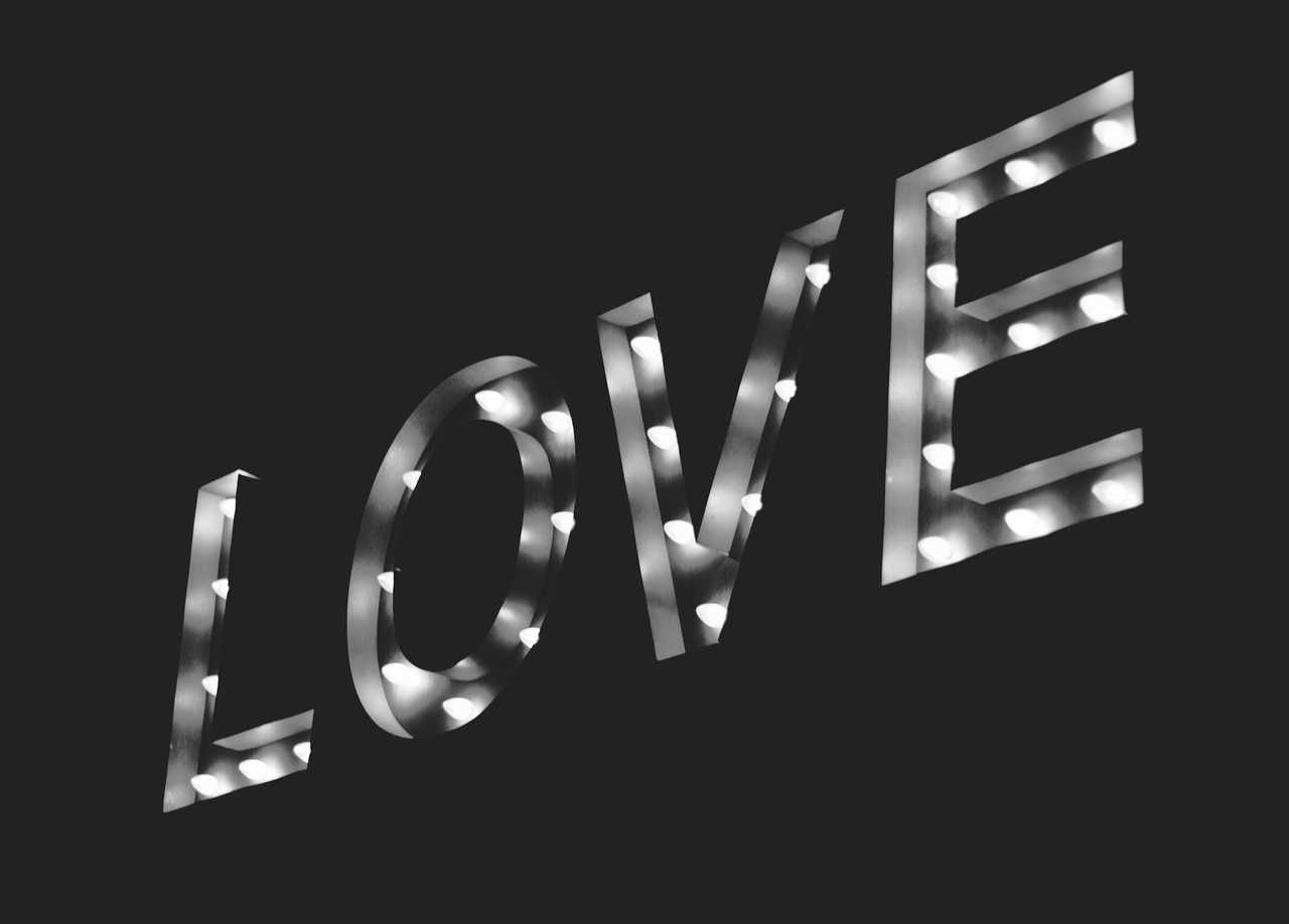 love billboard with lamps black and white for love confession