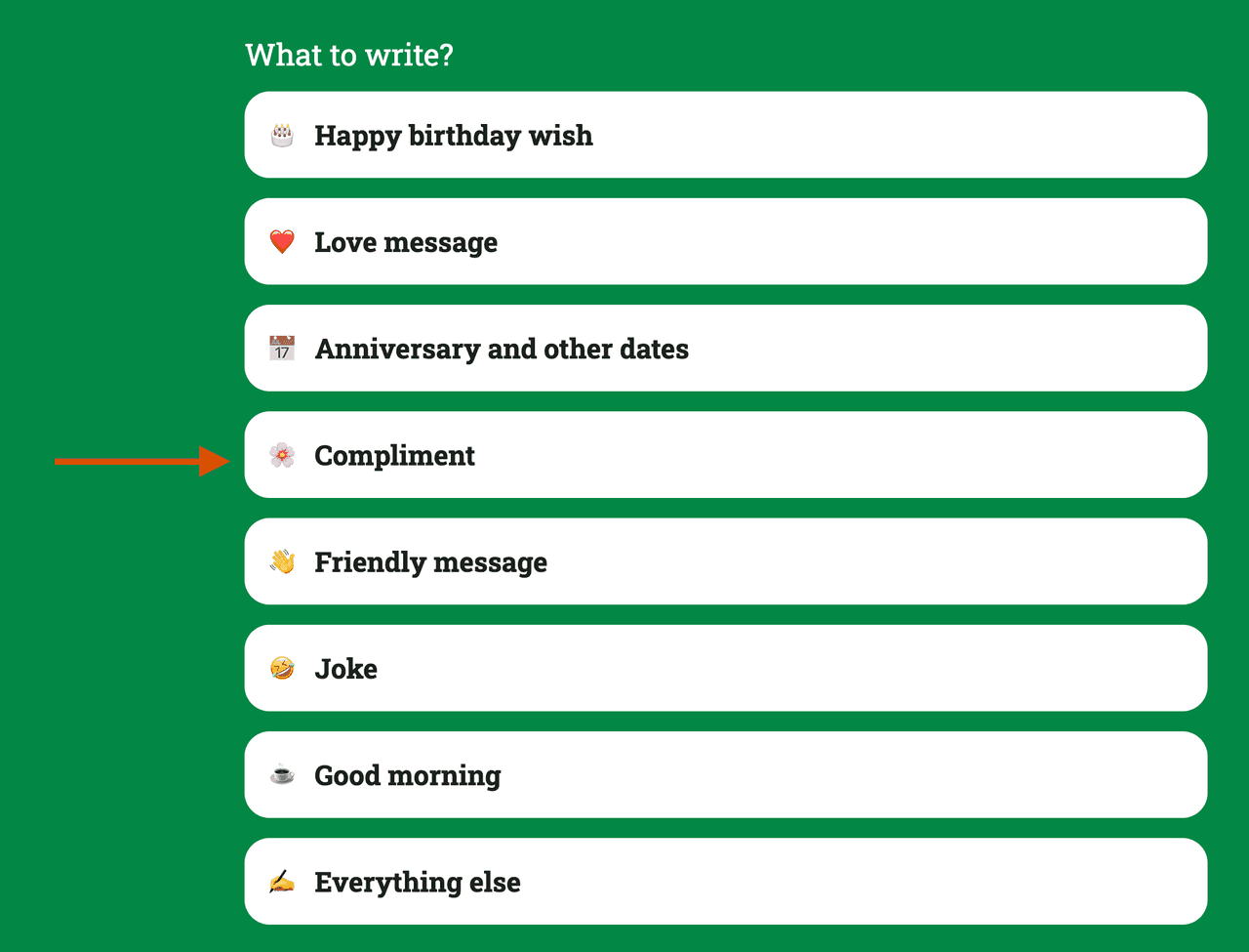 use case list of Olivia, Gifft.me's ai generator tool of greetings and more