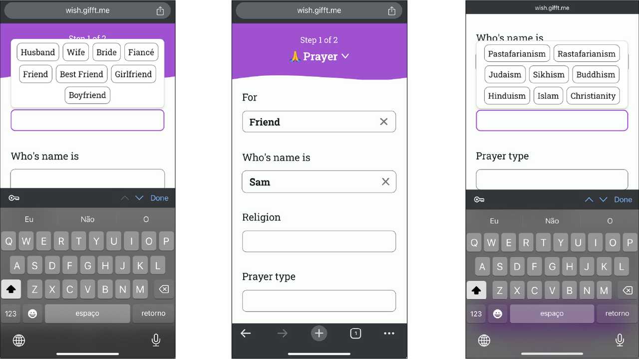 ai prayer generator form flow step 1