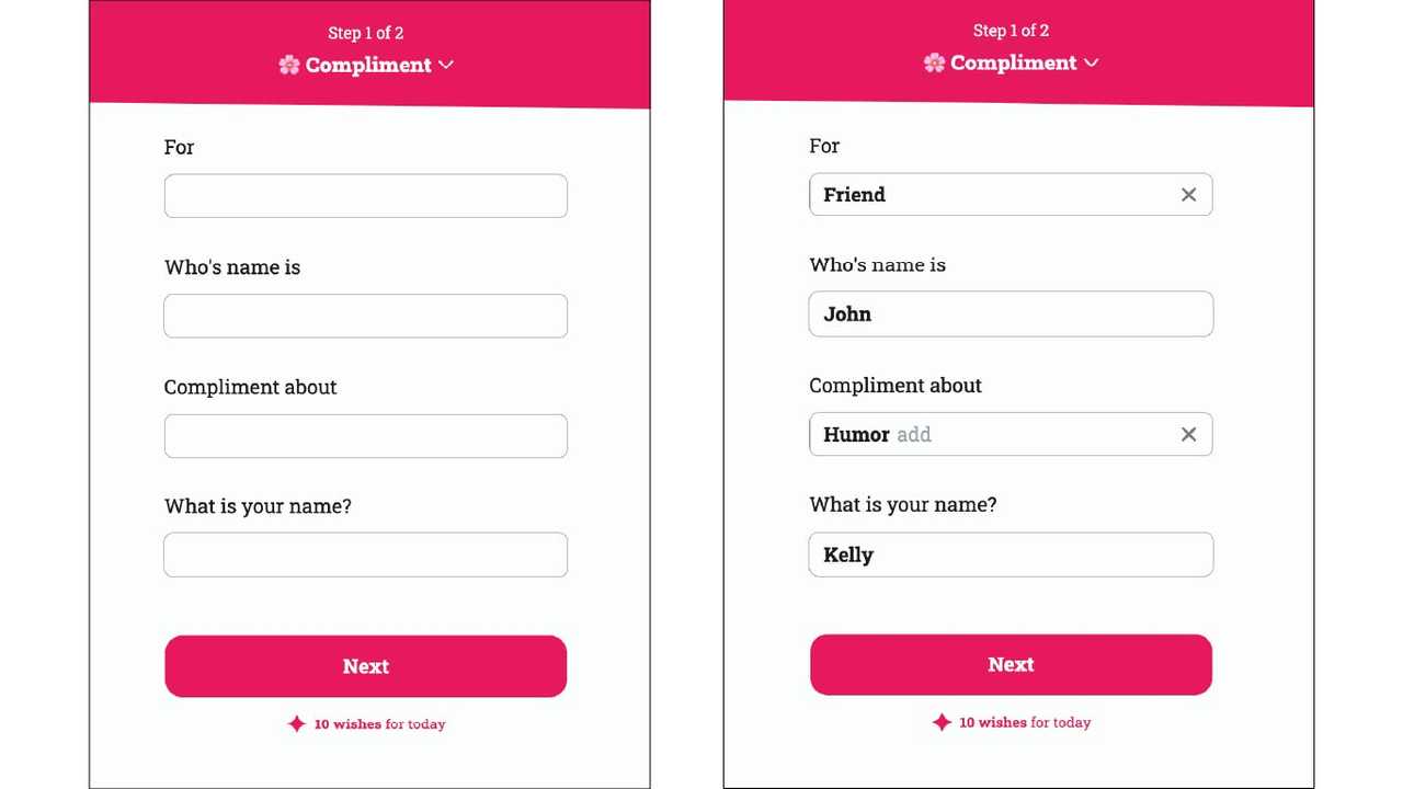 ai compliment generator initial interface to create the prompt