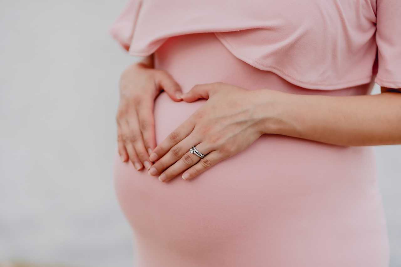close into a pregnant's woman belly with happy mother's day wishes